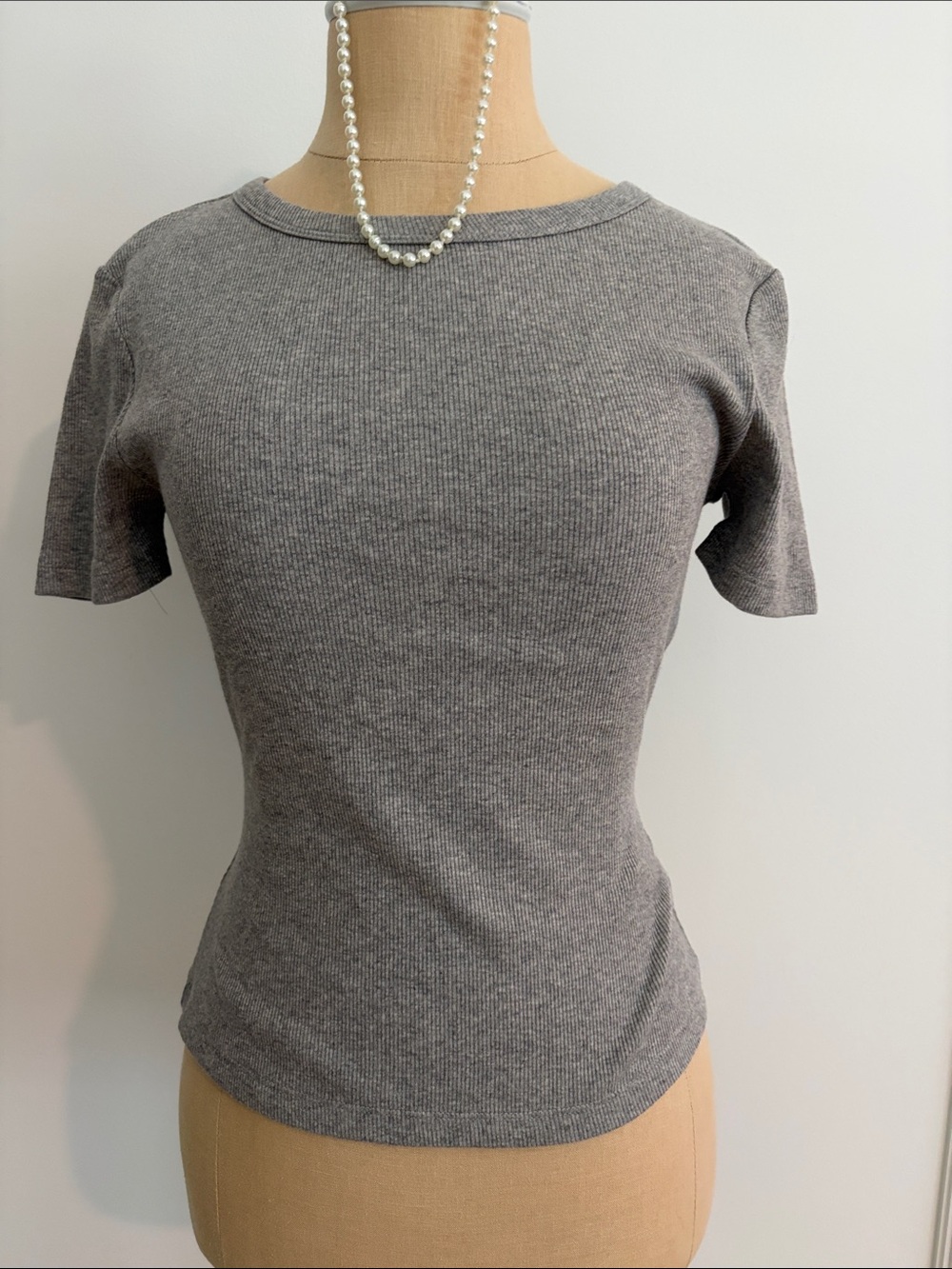 Cute! Boden Gray Ribbed Short Sleeve Women's Tee, S, NWT, Runs Small!!